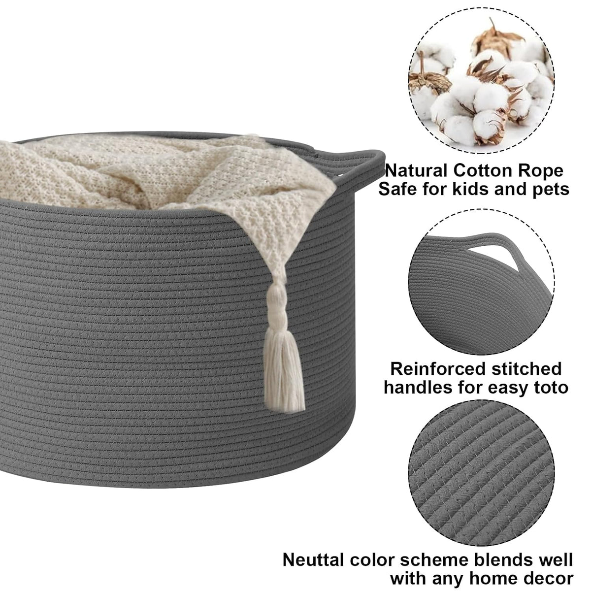 90L Large Blanket Basket,Rope Woven Laundry Basket-Yellow