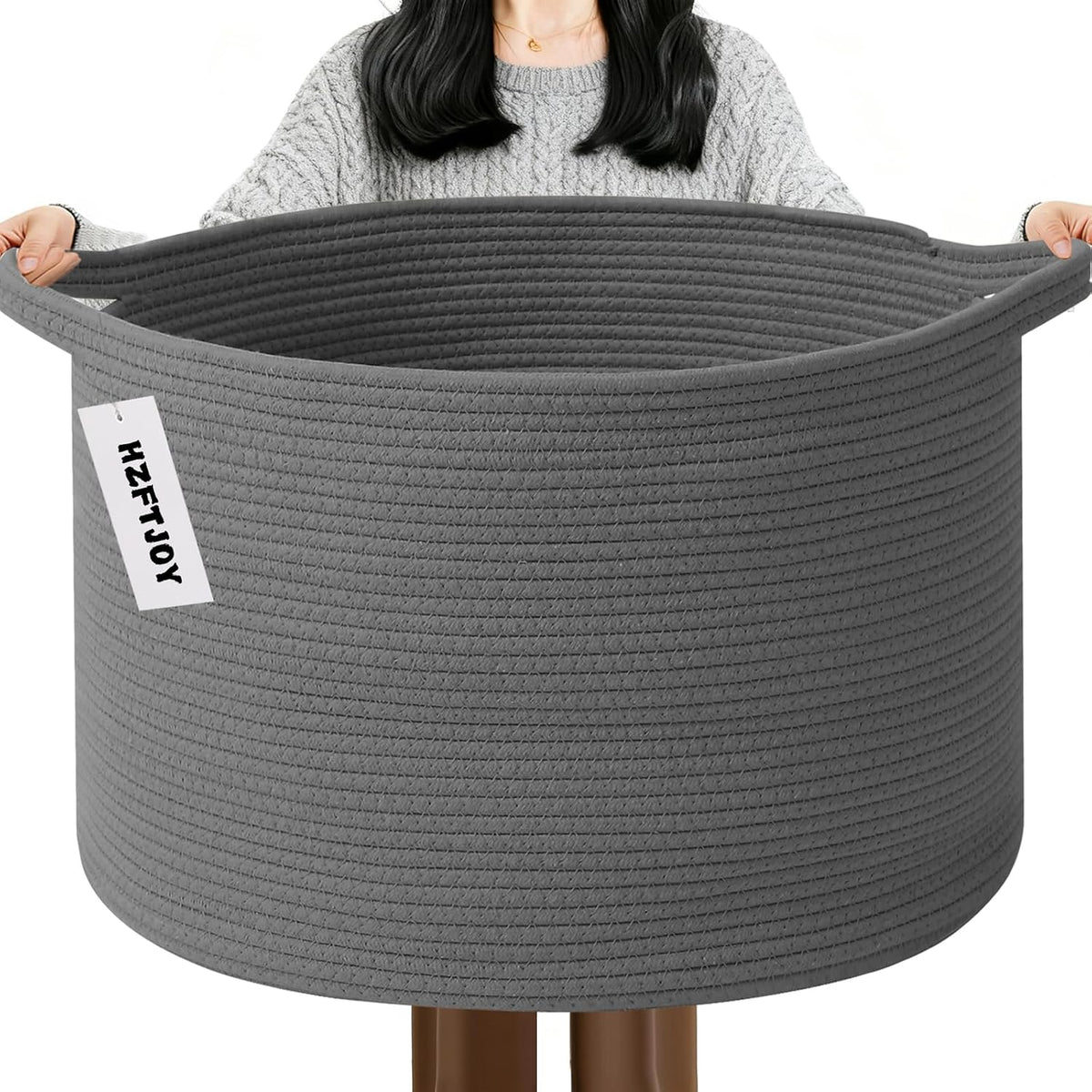 90L Large Blanket Basket,Rope Woven Laundry Basket-Yellow