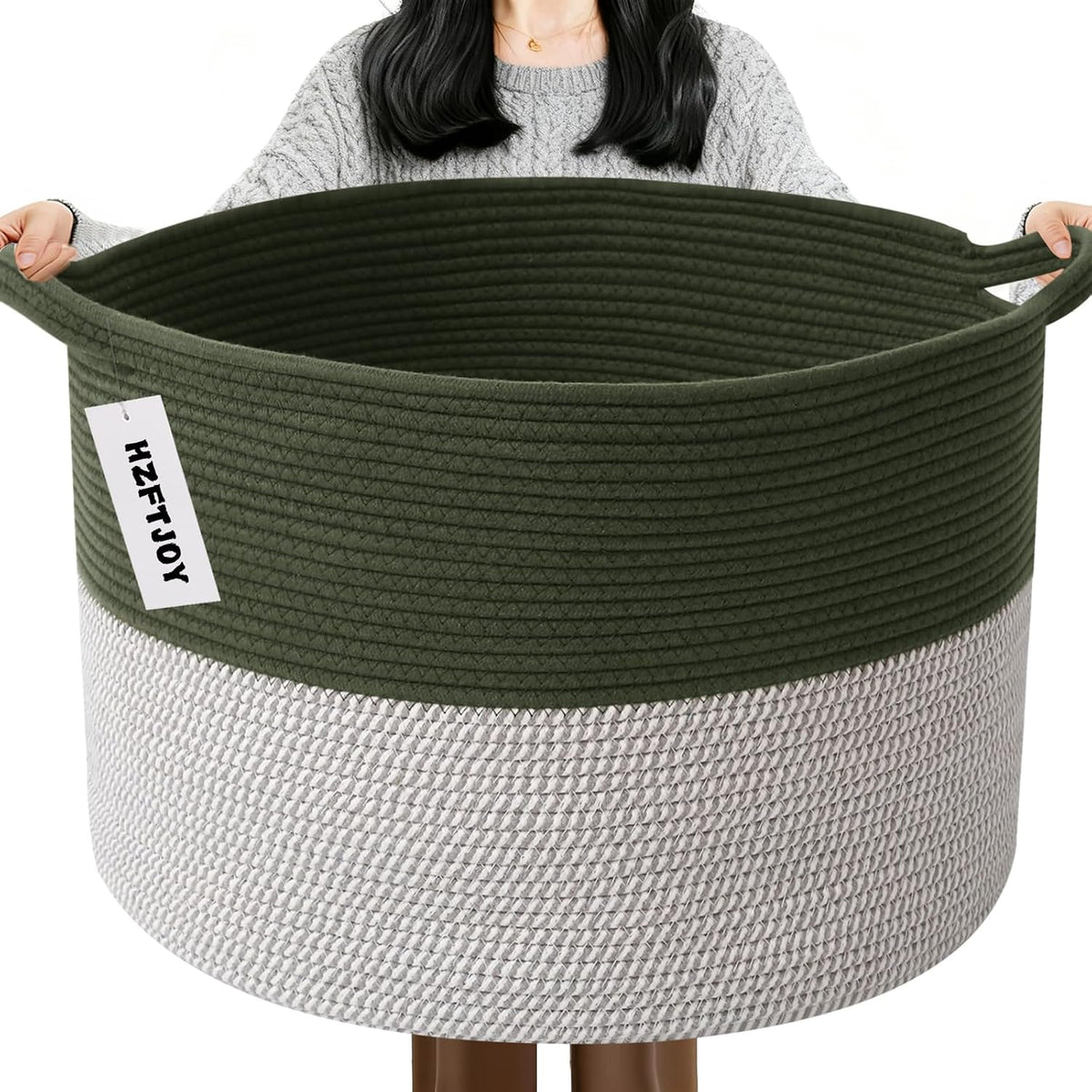 90L Large Blanket Basket,Rope Woven Laundry Basket-Yellow