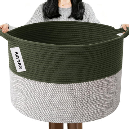 90L Large Blanket Basket,Rope Woven Laundry Basket-Yellow
