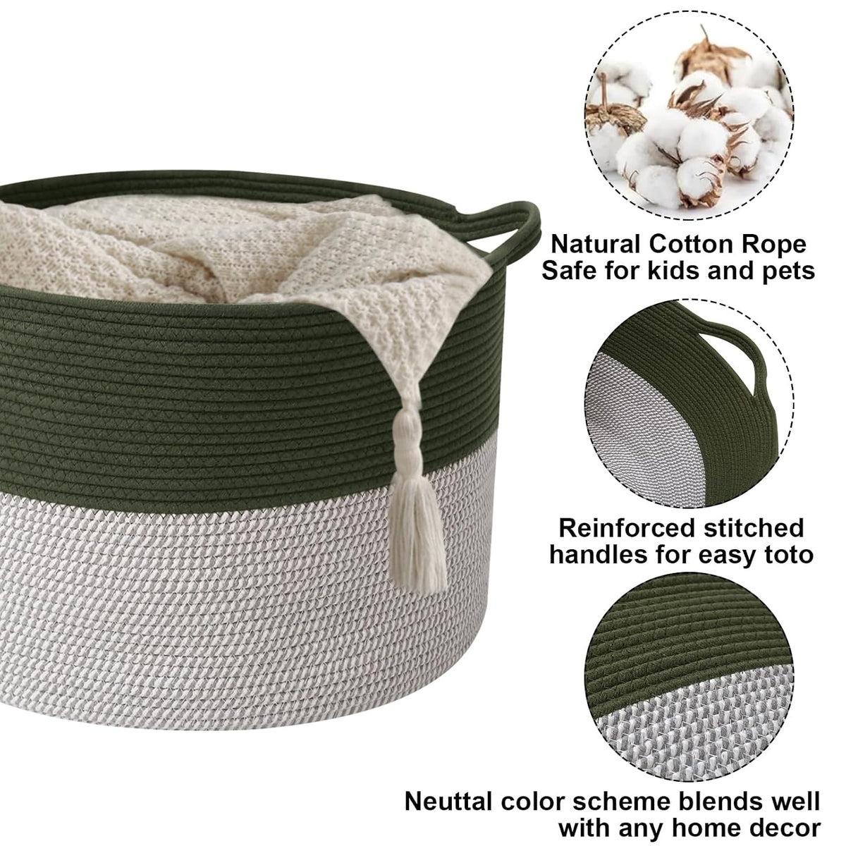 90L Large Blanket Basket,Rope Woven Laundry Basket-Yellow