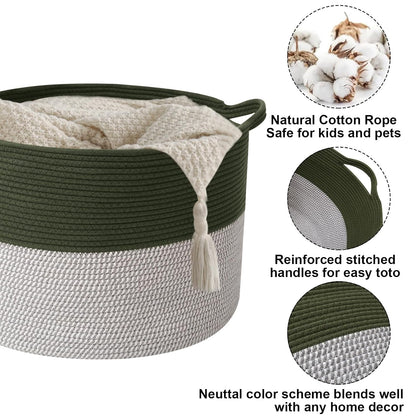 90L Large Blanket Basket,Rope Woven Laundry Basket-Yellow