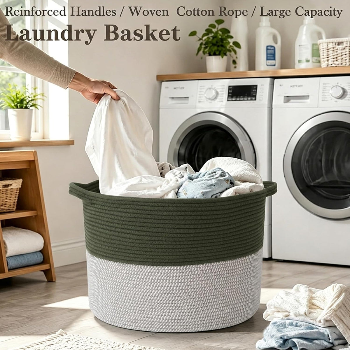 90L Large Blanket Basket,Rope Woven Laundry Basket-Yellow