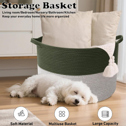 90L Large Blanket Basket,Rope Woven Laundry Basket-Yellow