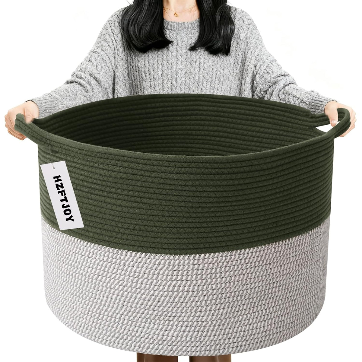 90L Large Blanket Basket,Rope Woven Laundry Basket-Yellow