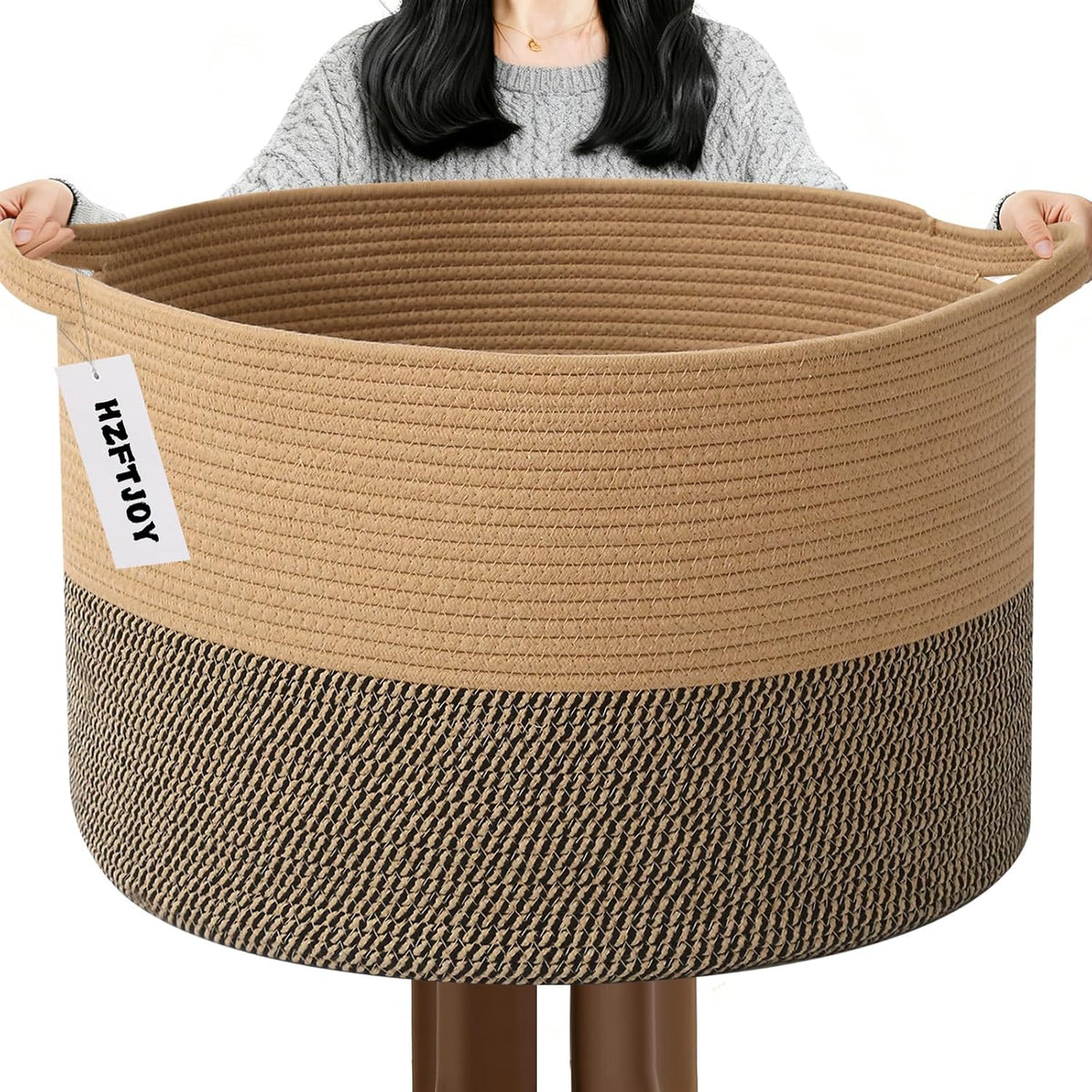 90L Large Blanket Basket,Rope Woven Laundry Basket-Yellow