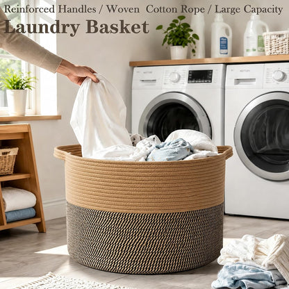 90L Large Blanket Basket,Rope Woven Laundry Basket-Yellow