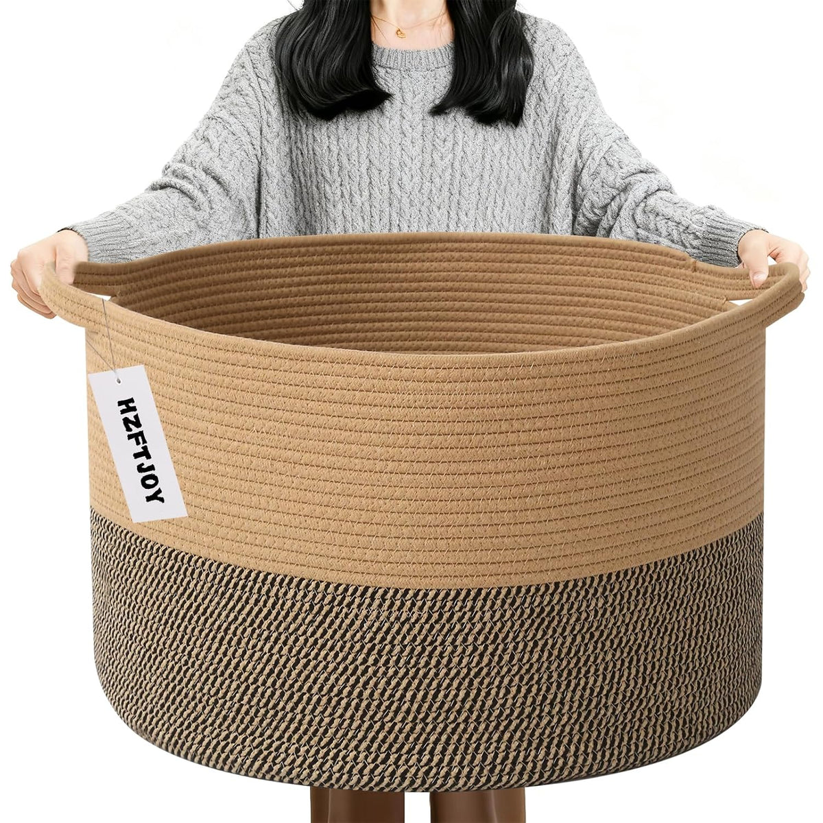 90L Large Blanket Basket,Rope Woven Laundry Basket-Yellow