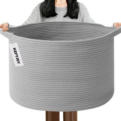 90L Large Blanket Basket,Rope Woven Laundry Basket-Yellow
