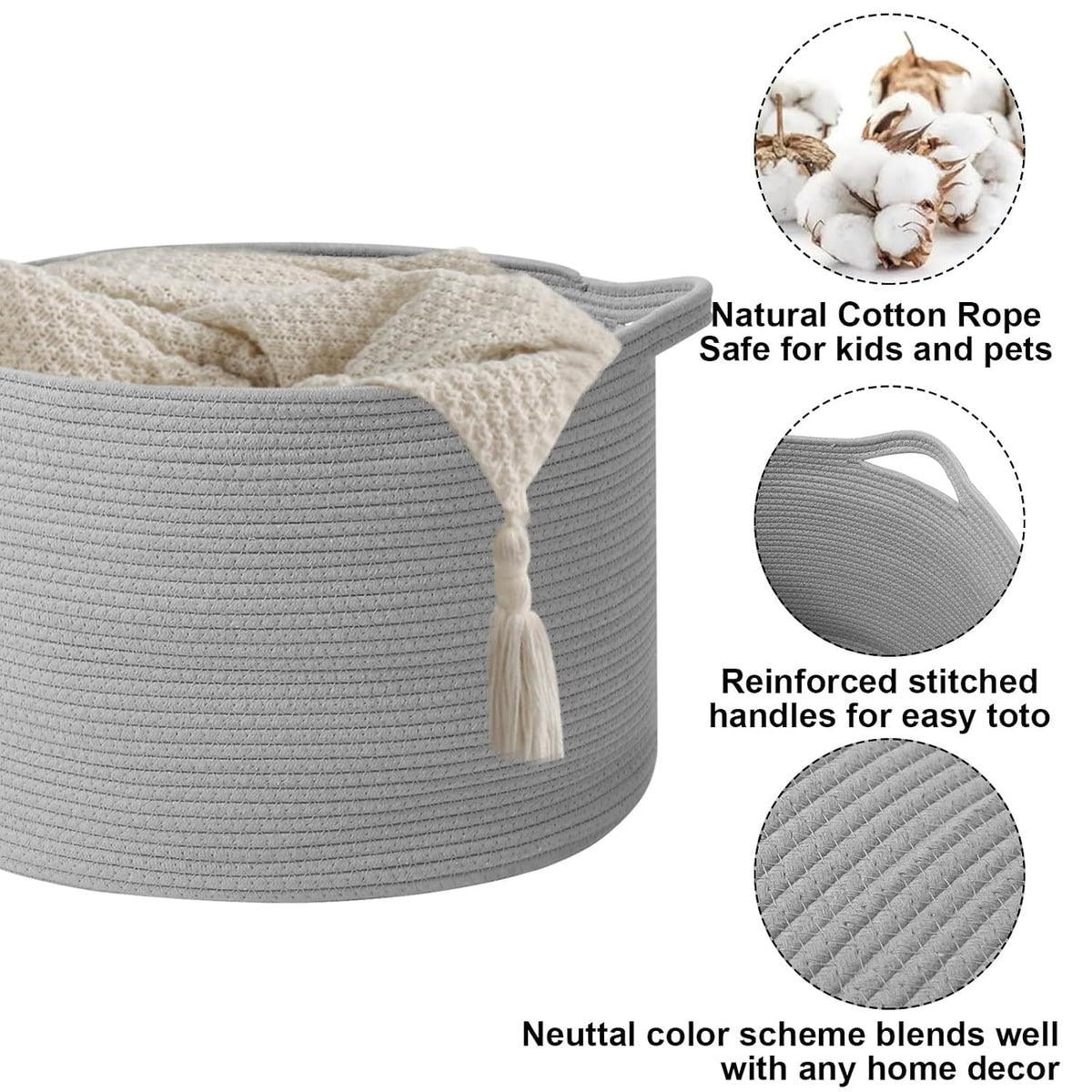 90L Large Blanket Basket,Rope Woven Laundry Basket-Yellow