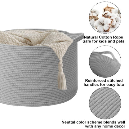 90L Large Blanket Basket,Rope Woven Laundry Basket-Yellow