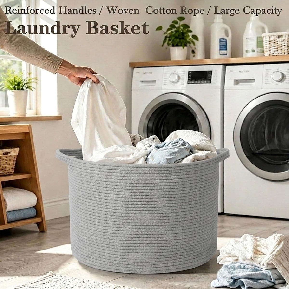 90L Large Blanket Basket,Rope Woven Laundry Basket-Yellow
