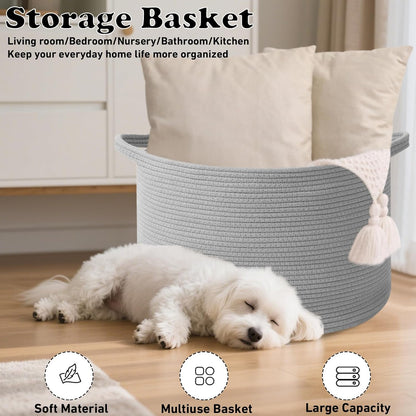 90L Large Blanket Basket,Rope Woven Laundry Basket-Yellow