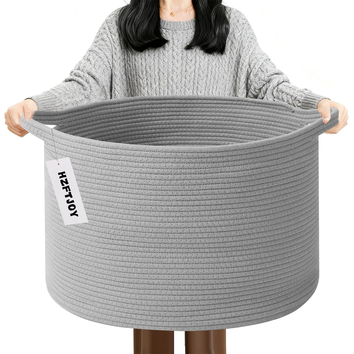 90L Large Blanket Basket,Rope Woven Laundry Basket-Yellow