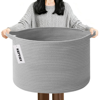 90L Large Blanket Basket,Rope Woven Laundry Basket-Yellow