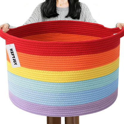 90L Large Blanket Basket,Rope Woven Laundry Basket-Yellow