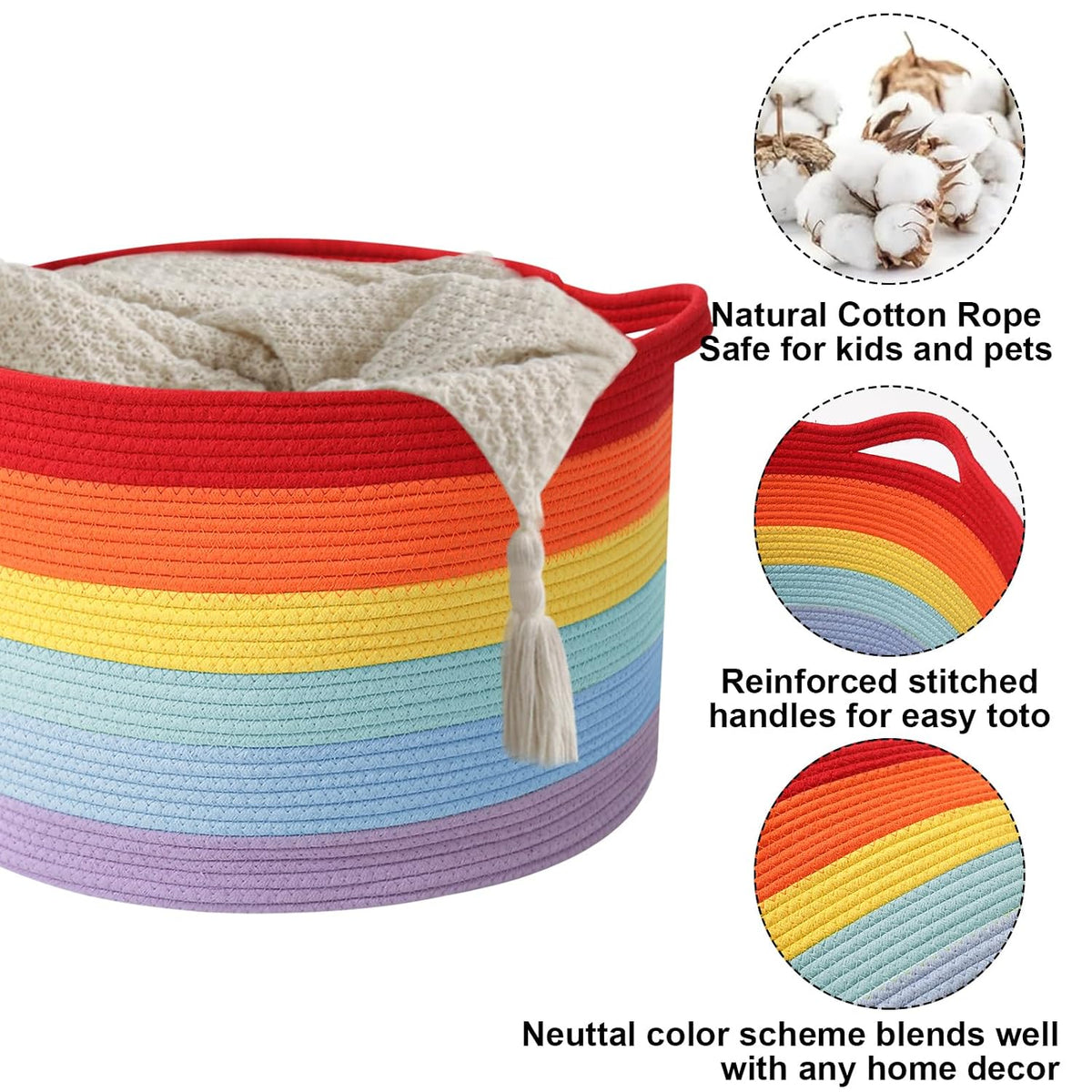 90L Large Blanket Basket,Rope Woven Laundry Basket-Yellow