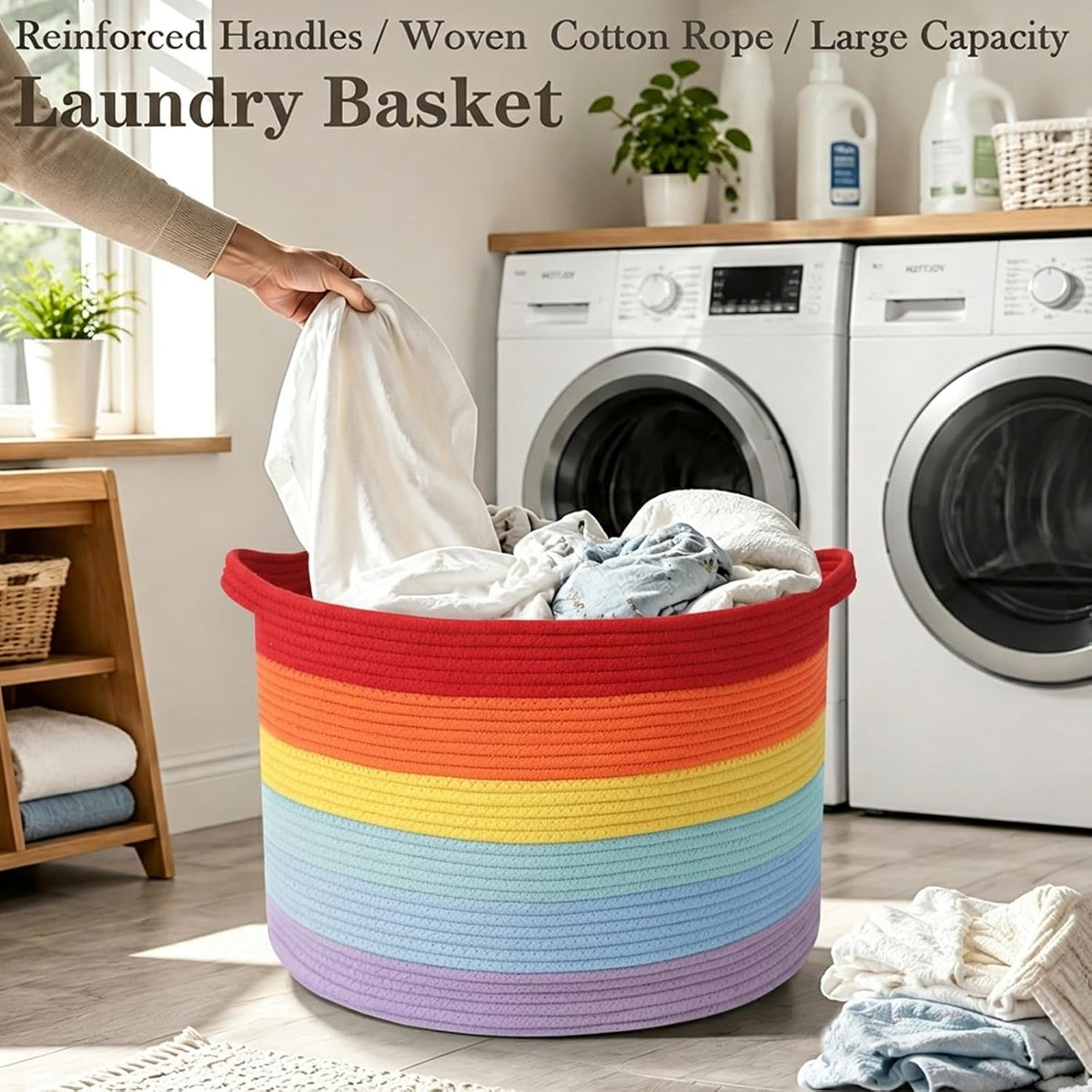 90L Large Blanket Basket,Rope Woven Laundry Basket-Yellow