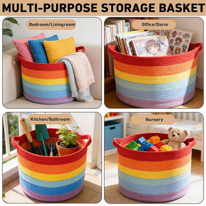 90L Large Blanket Basket,Rope Woven Laundry Basket-Yellow
