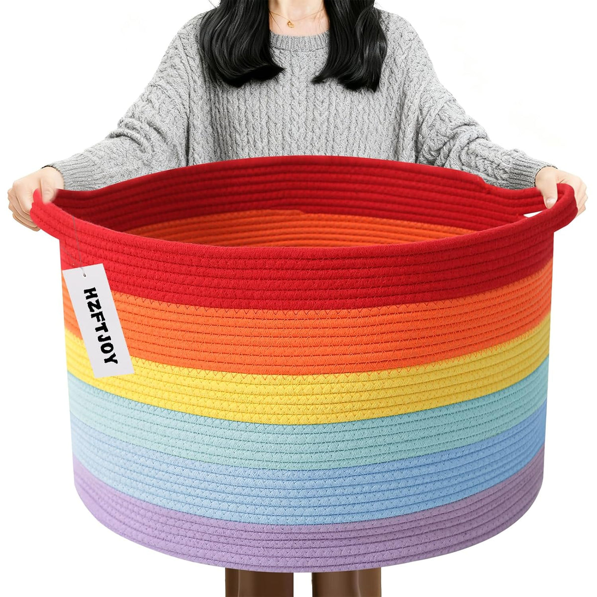 90L Large Blanket Basket,Rope Woven Laundry Basket-Yellow