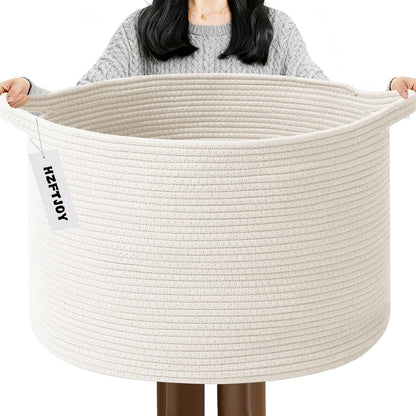 90L Large Blanket Basket,Rope Woven Laundry Basket-Yellow