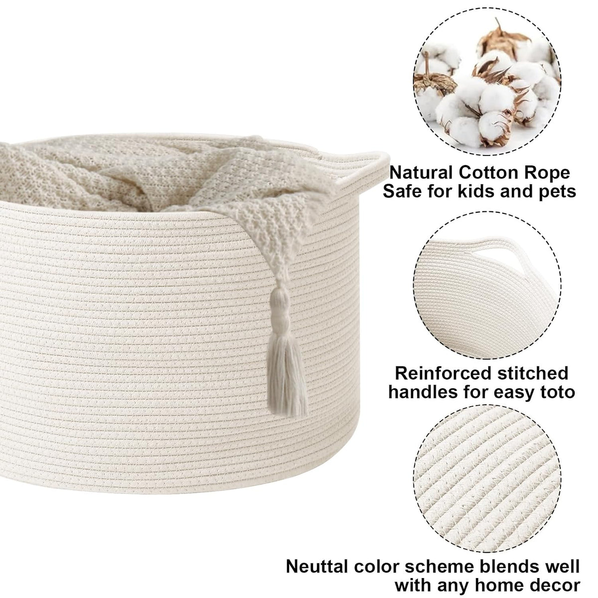 90L Large Blanket Basket,Rope Woven Laundry Basket-Yellow