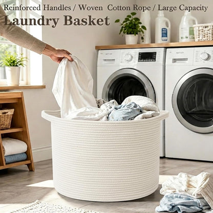 90L Large Blanket Basket,Rope Woven Laundry Basket-Yellow