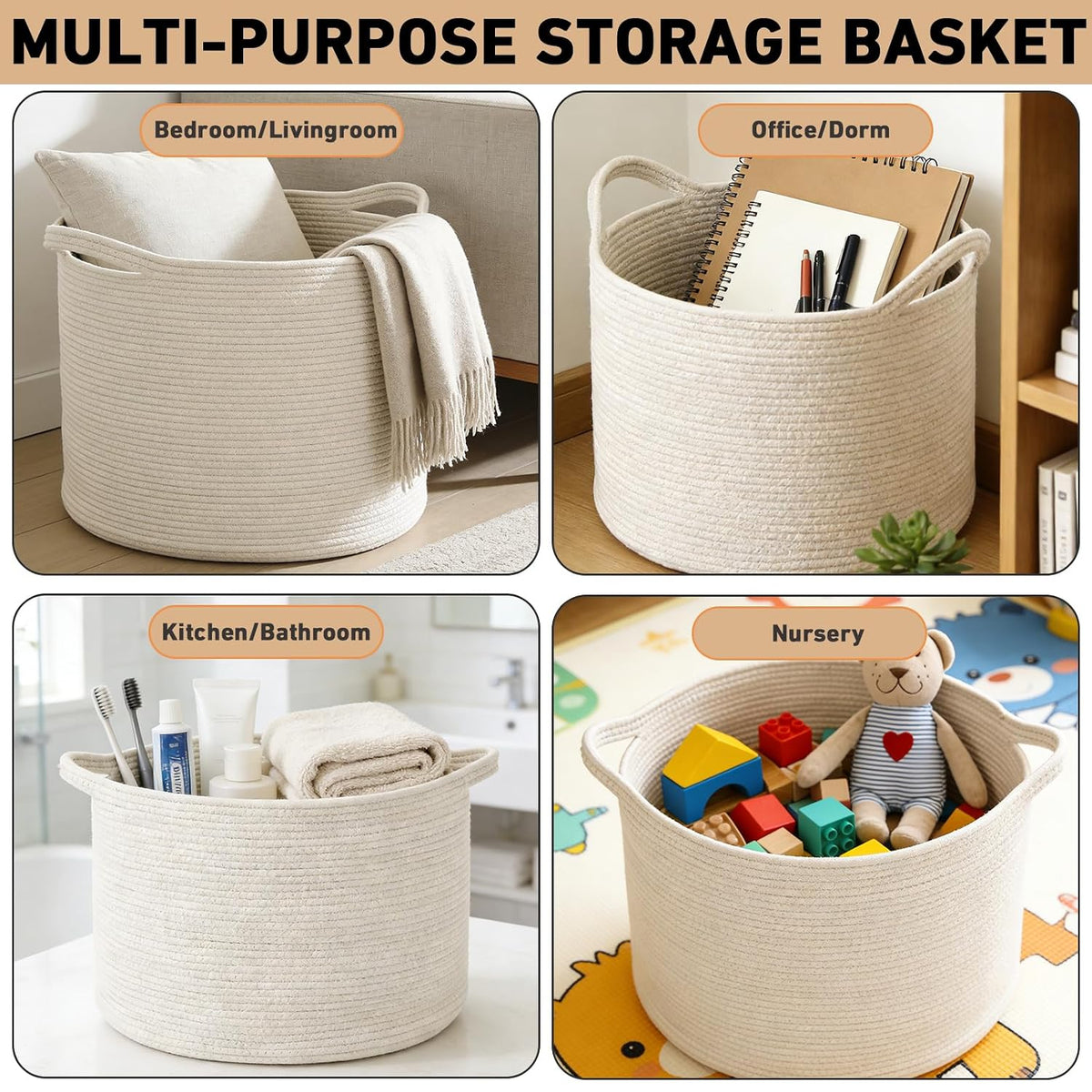 90L Large Blanket Basket,Rope Woven Laundry Basket-Yellow