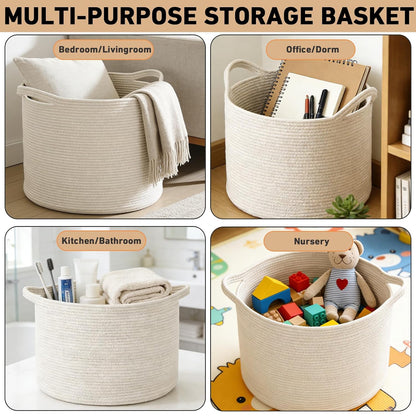 90L Large Blanket Basket,Rope Woven Laundry Basket-Yellow