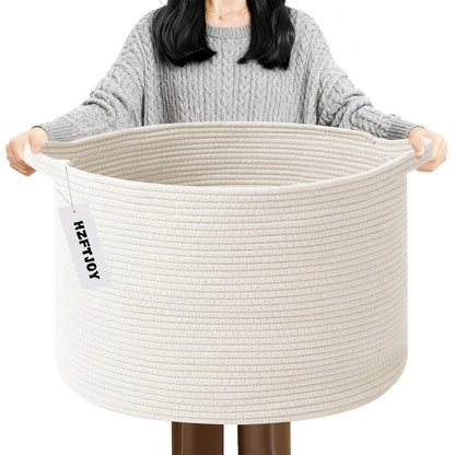 90L Large Blanket Basket,Rope Woven Laundry Basket-Yellow