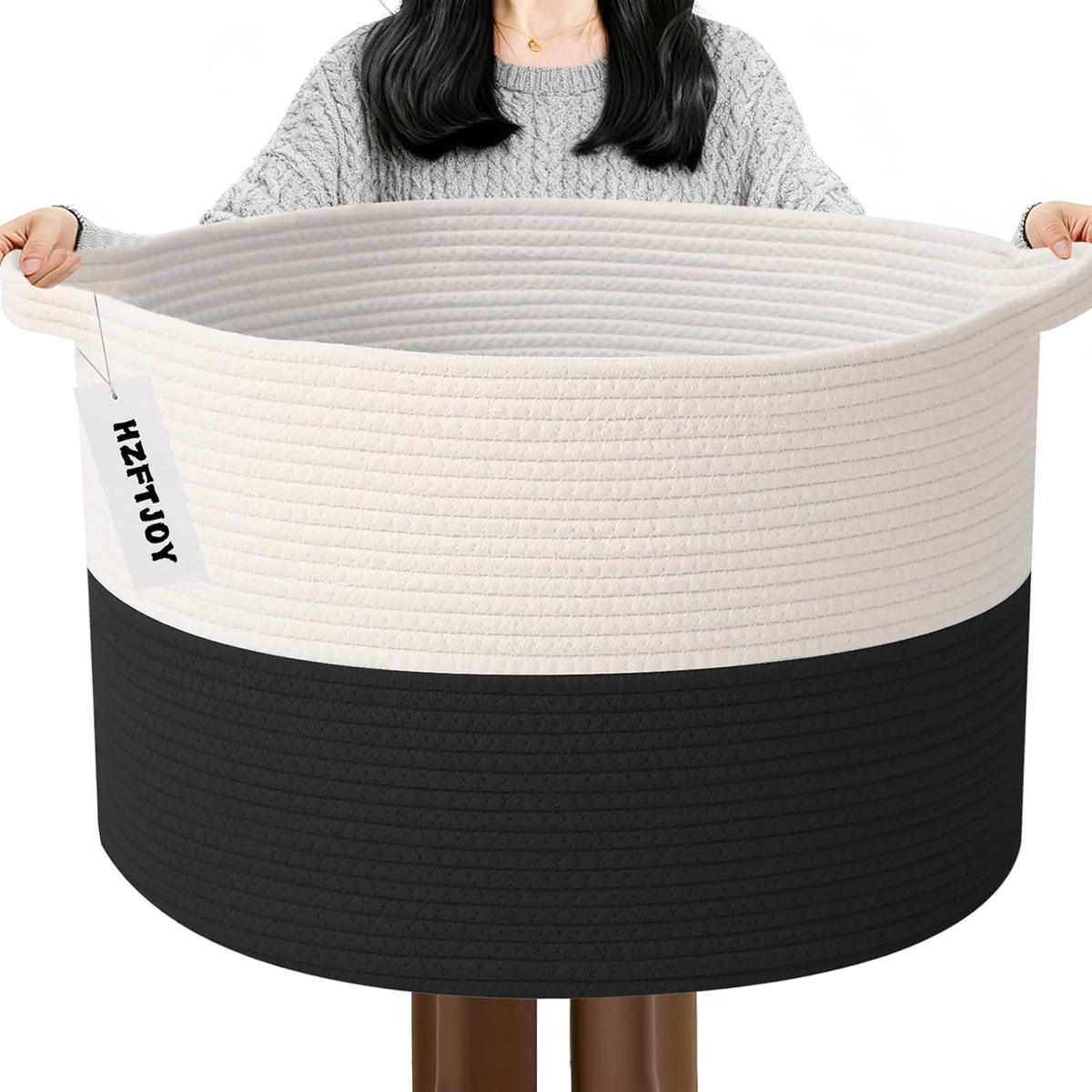 90L Large Blanket Basket,Rope Woven Laundry Basket-Yellow