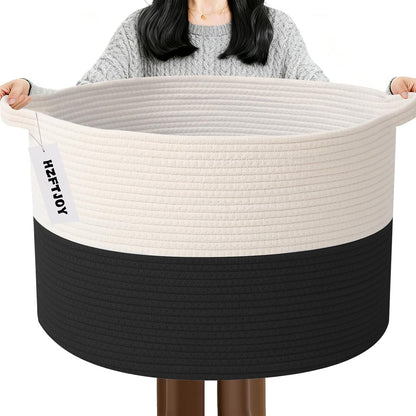90L Large Blanket Basket,Rope Woven Laundry Basket-Yellow