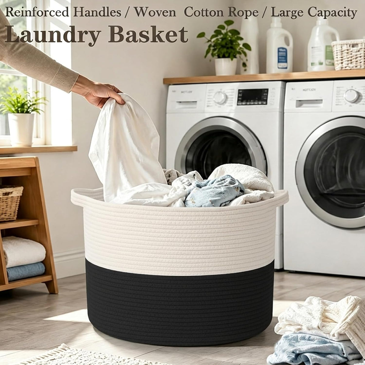 90L Large Blanket Basket,Rope Woven Laundry Basket-Yellow