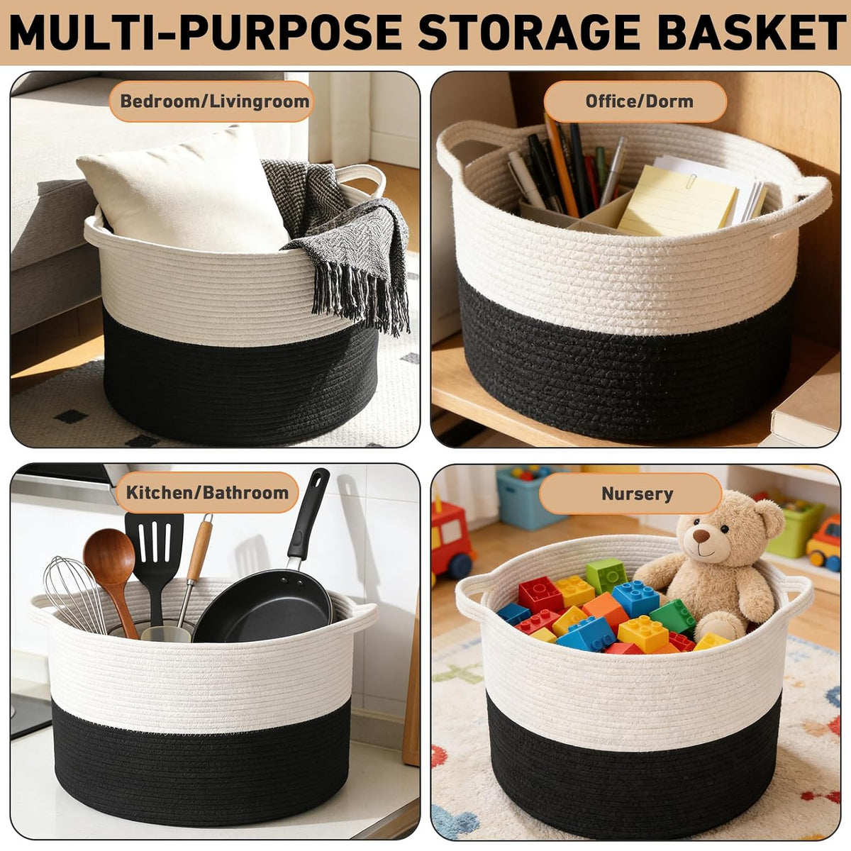 90L Large Blanket Basket,Rope Woven Laundry Basket-Yellow