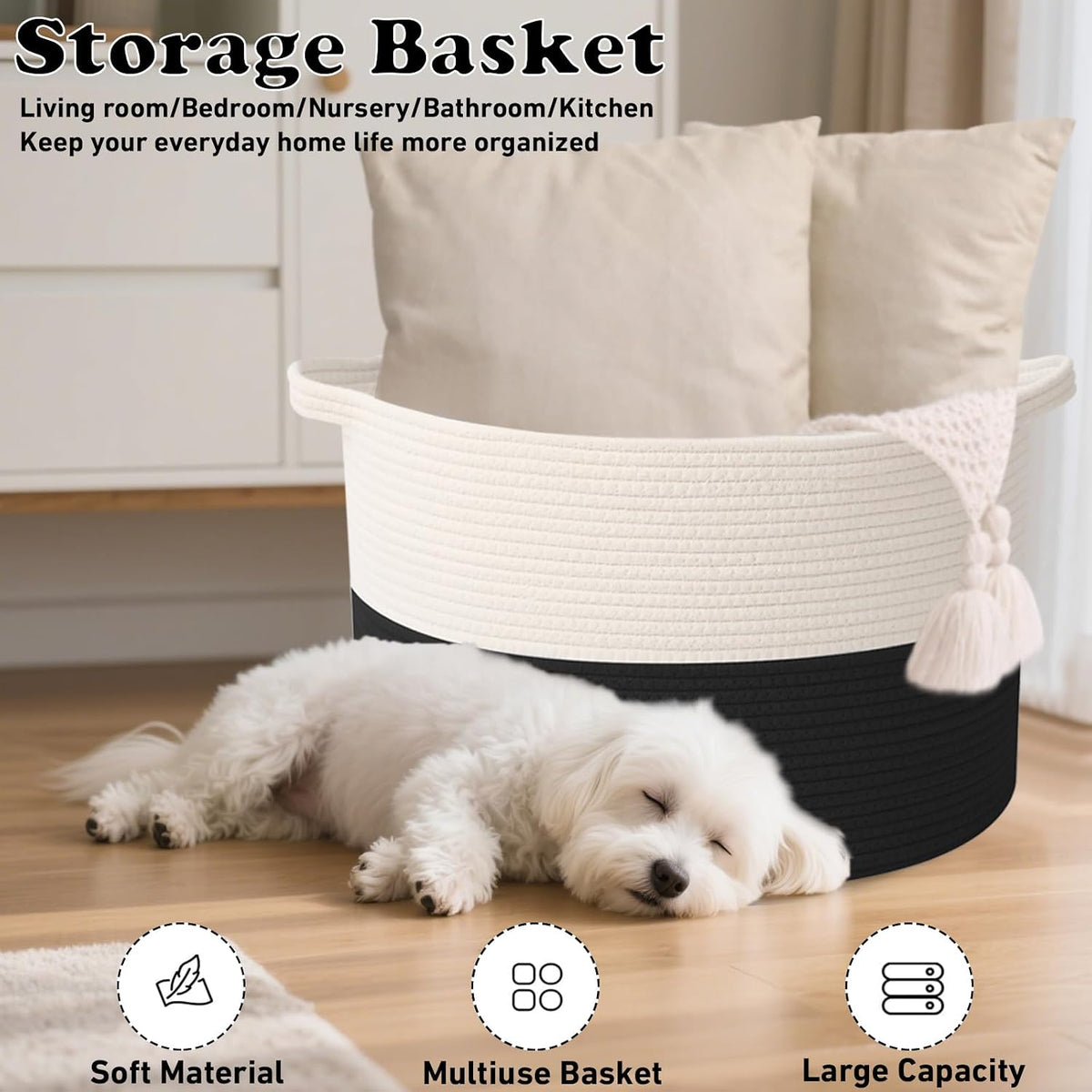 90L Large Blanket Basket,Rope Woven Laundry Basket-Yellow