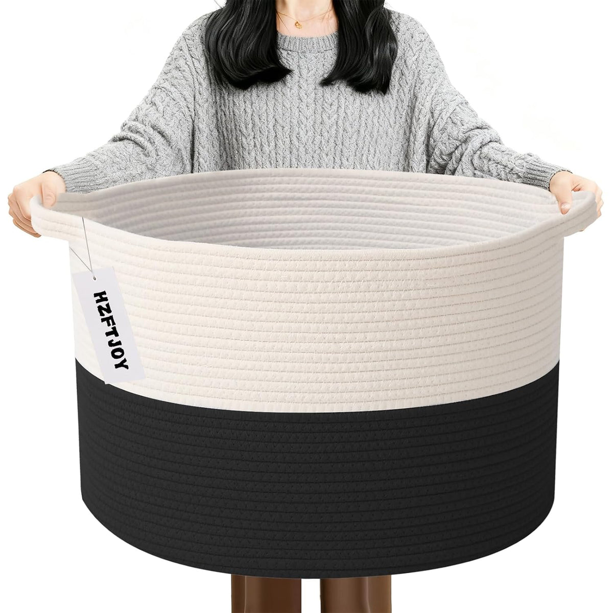 90L Large Blanket Basket,Rope Woven Laundry Basket-Yellow