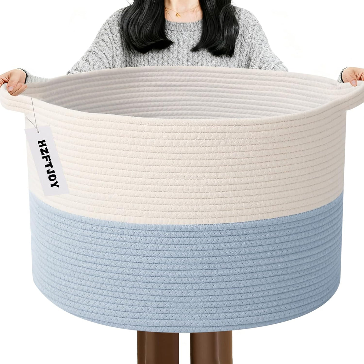 90L Large Blanket Basket,Rope Woven Laundry Basket-Yellow