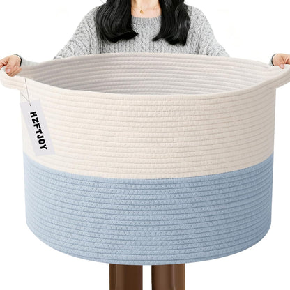 90L Large Blanket Basket,Rope Woven Laundry Basket-Yellow
