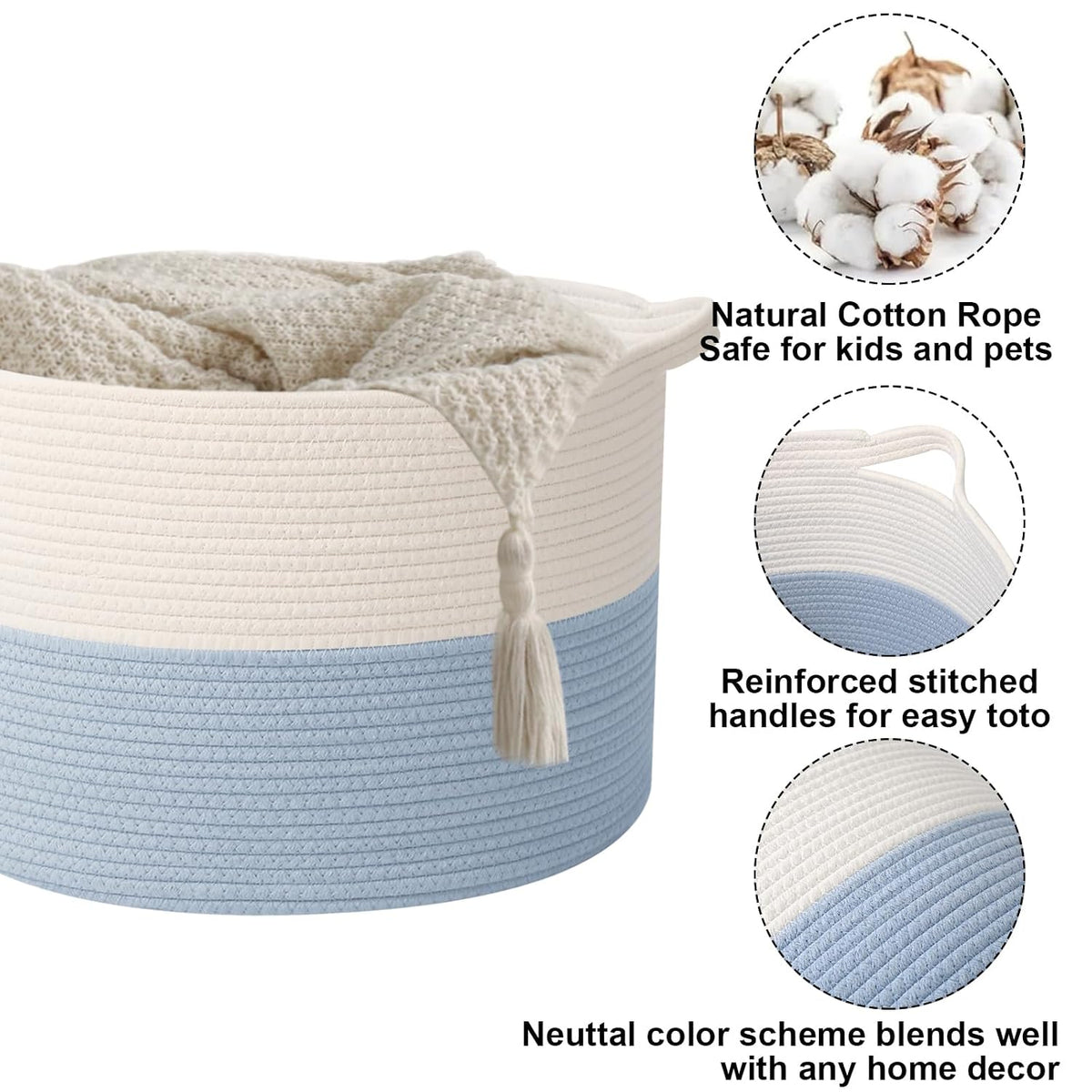 90L Large Blanket Basket,Rope Woven Laundry Basket-Yellow