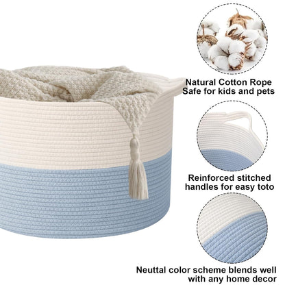 90L Large Blanket Basket,Rope Woven Laundry Basket-Yellow