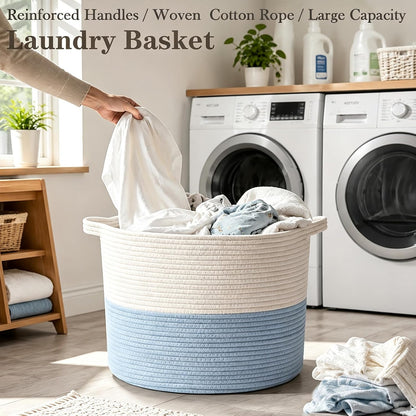 90L Large Blanket Basket,Rope Woven Laundry Basket-Yellow