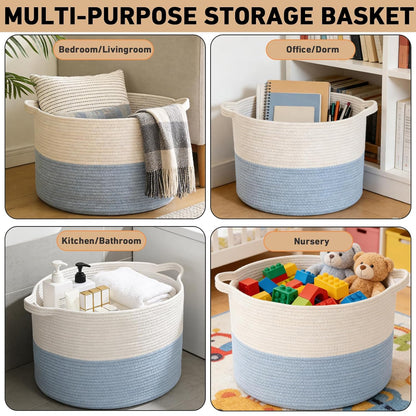 90L Large Blanket Basket,Rope Woven Laundry Basket-Yellow