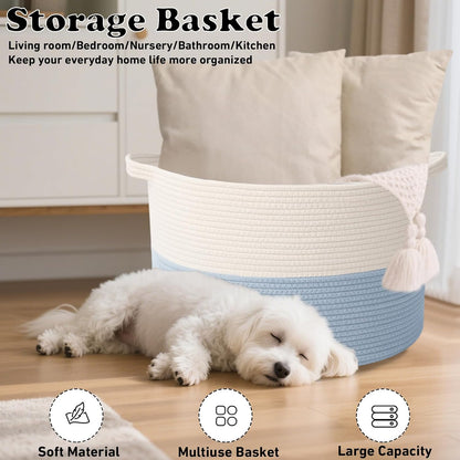 90L Large Blanket Basket,Rope Woven Laundry Basket-Yellow
