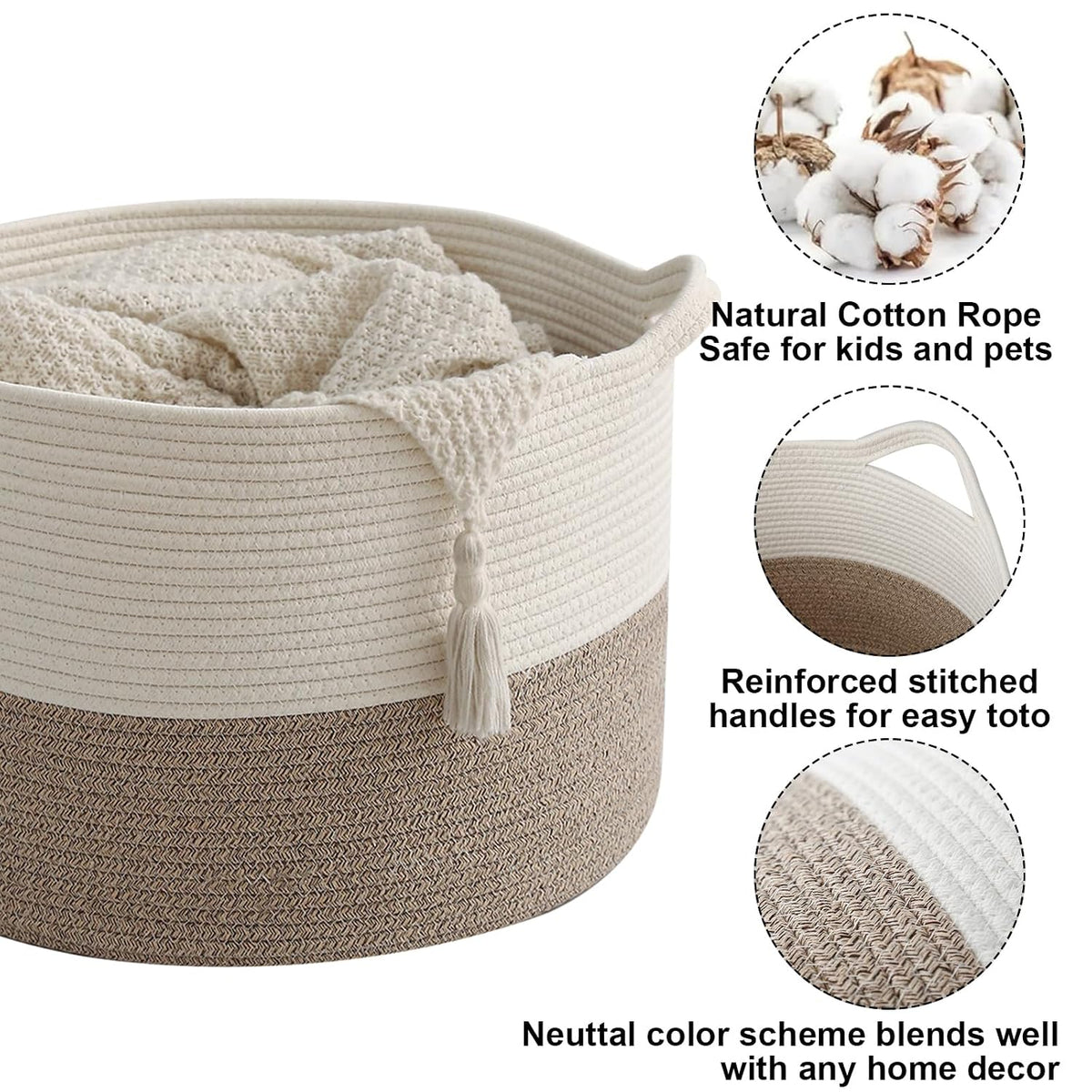 90L Large Blanket Basket,Rope Woven Laundry Basket-Yellow