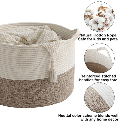 90L Large Blanket Basket,Rope Woven Laundry Basket-Yellow