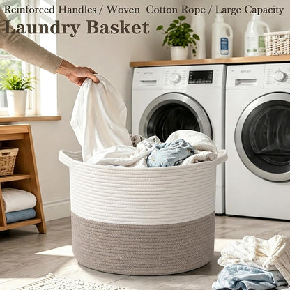 90L Large Blanket Basket,Rope Woven Laundry Basket-Yellow
