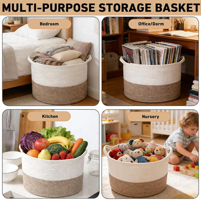90L Large Blanket Basket,Rope Woven Laundry Basket-Yellow