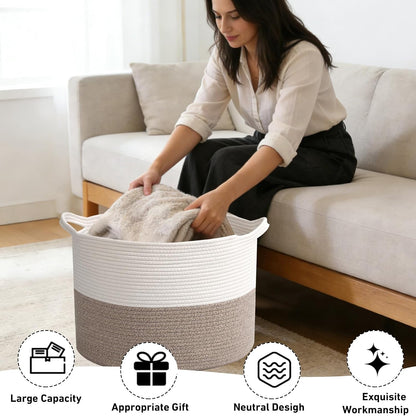 90L Large Blanket Basket,Rope Woven Laundry Basket-Yellow