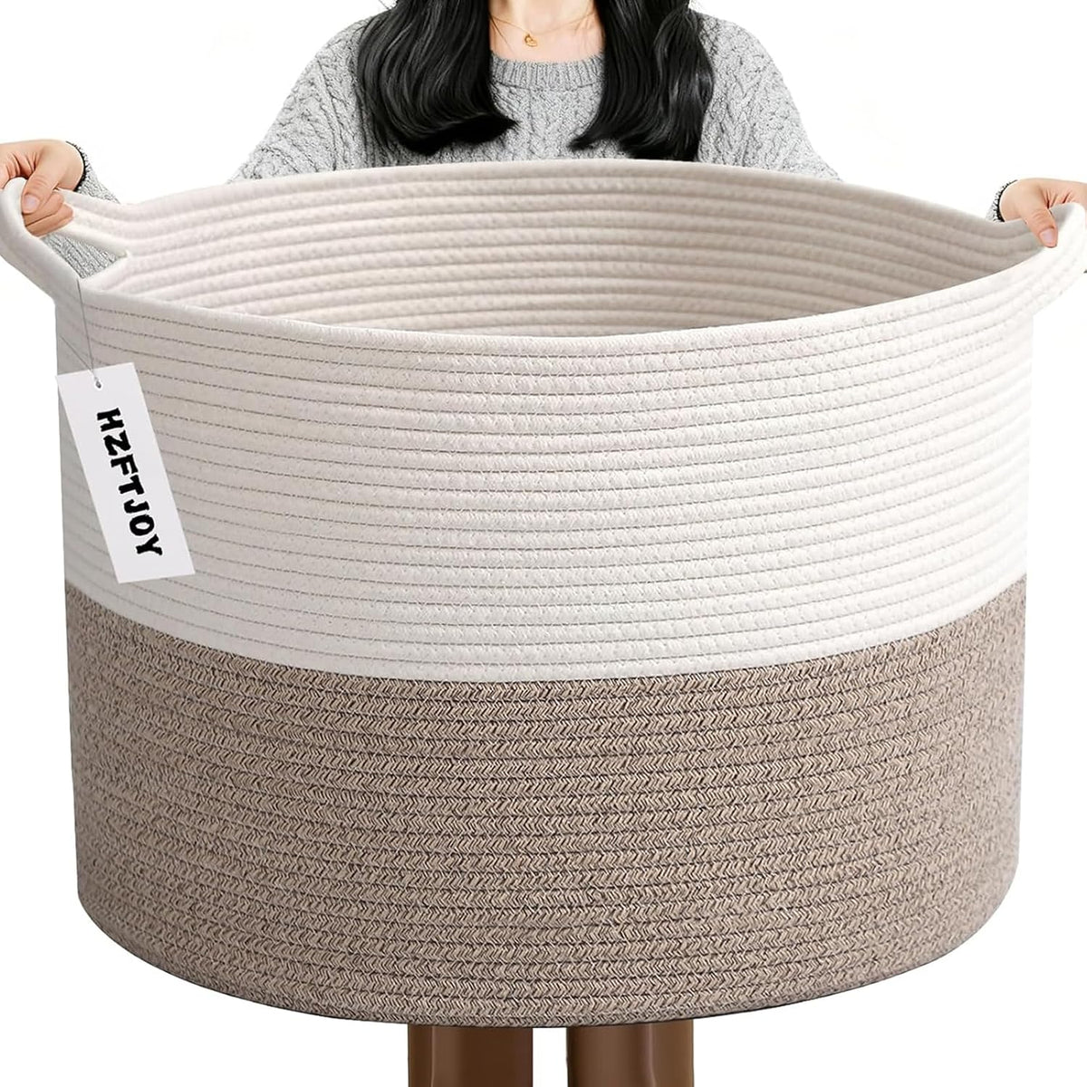 90L Large Blanket Basket,Rope Woven Laundry Basket-Yellow