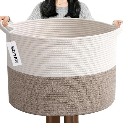 90L Large Blanket Basket,Rope Woven Laundry Basket-Yellow